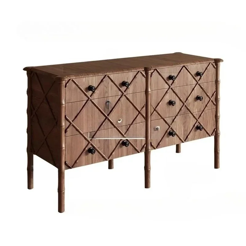 Walnut color bamboo chest of drawers, drawer storage cabinet, antique style entrance cabinet