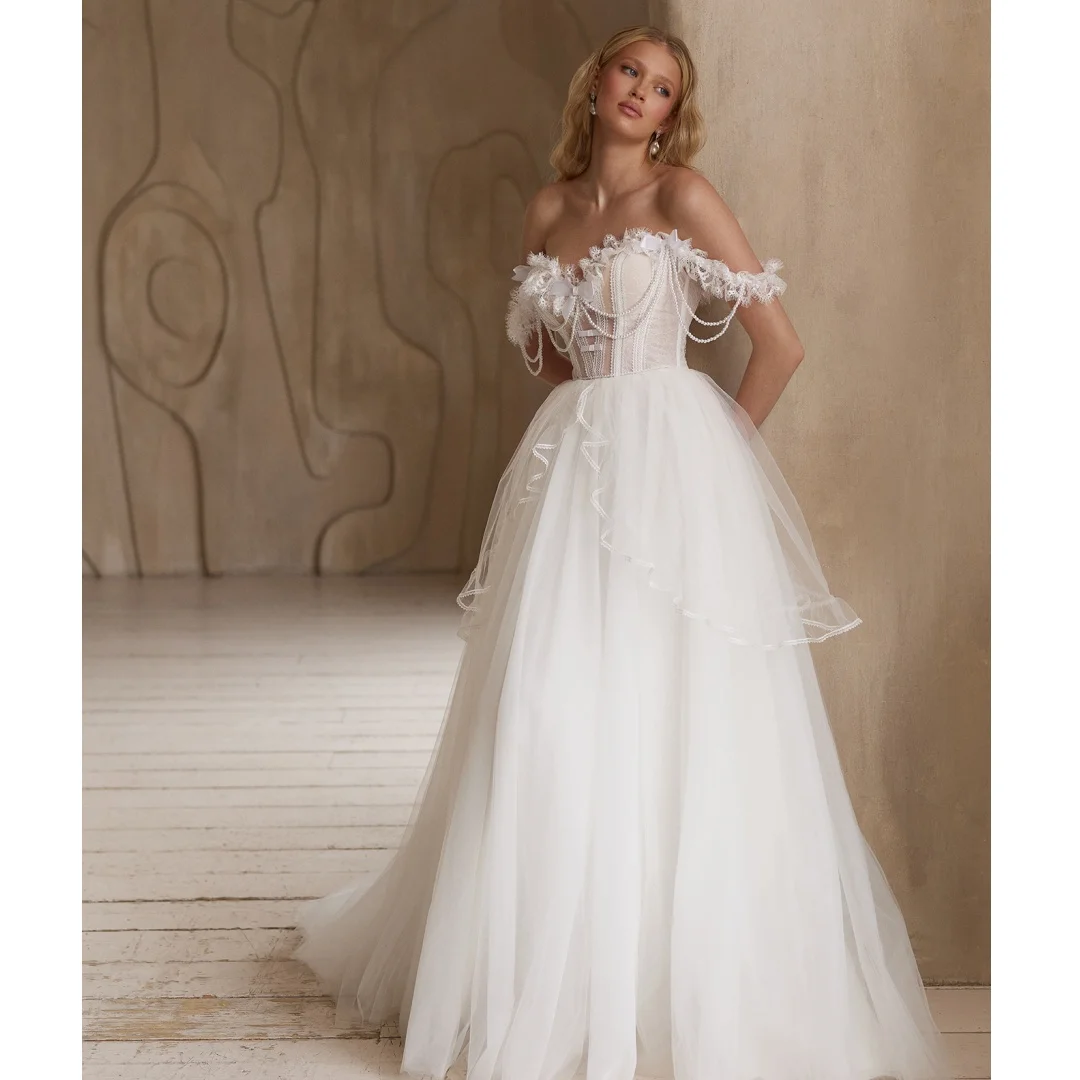 Illusion Women Wedding Dresses Romantic Sweetheart Beads Bridal Gowns Customized Charming Tulle Formal Vestidos De Mariee