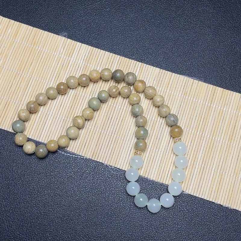 Green Sandalwood Splicing Tianshan Cui Double Circle Bracelet, Simple and Fashionable Bracelet, The Same Style for Girlfriends.