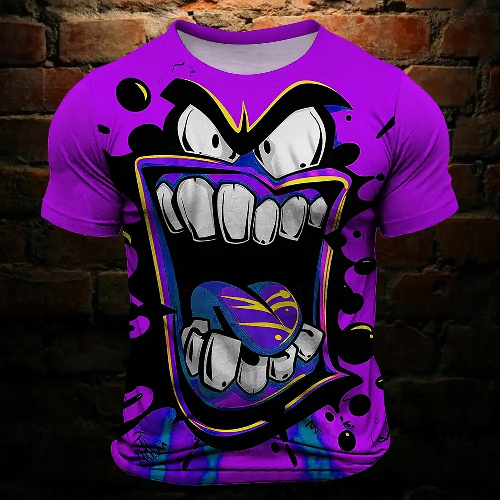 Men\'s T-shirt Funny Grimace 3D Printed Vintage Fashion Dazzling Cool Crew Neck Pullover Daily Holiday Vacation Short Sleeve Top
