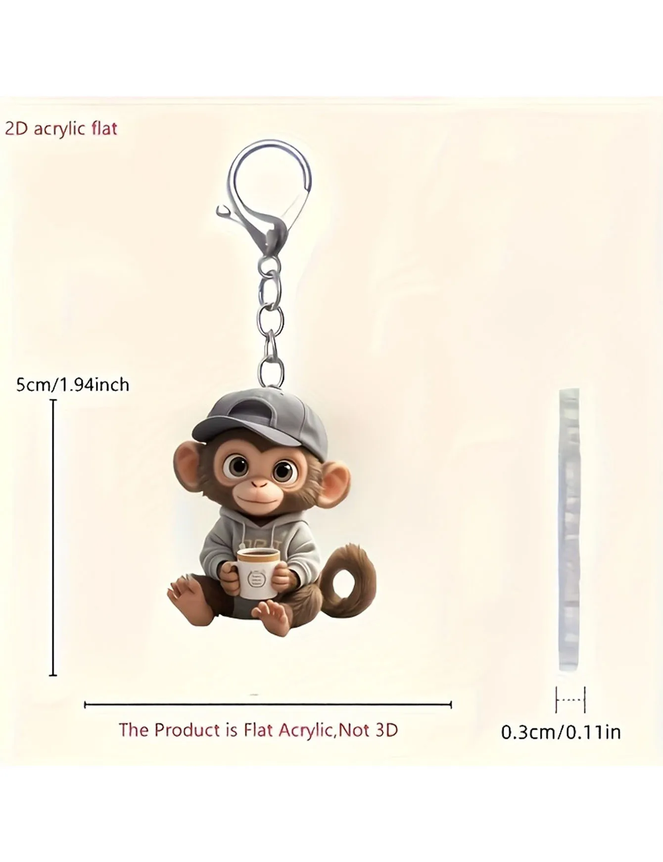 2D Funny Monkey Holding Monkey Keychain Fun Impact Monkey Pendant Backpack Car Key Decoration. Protect Punch The Monkey