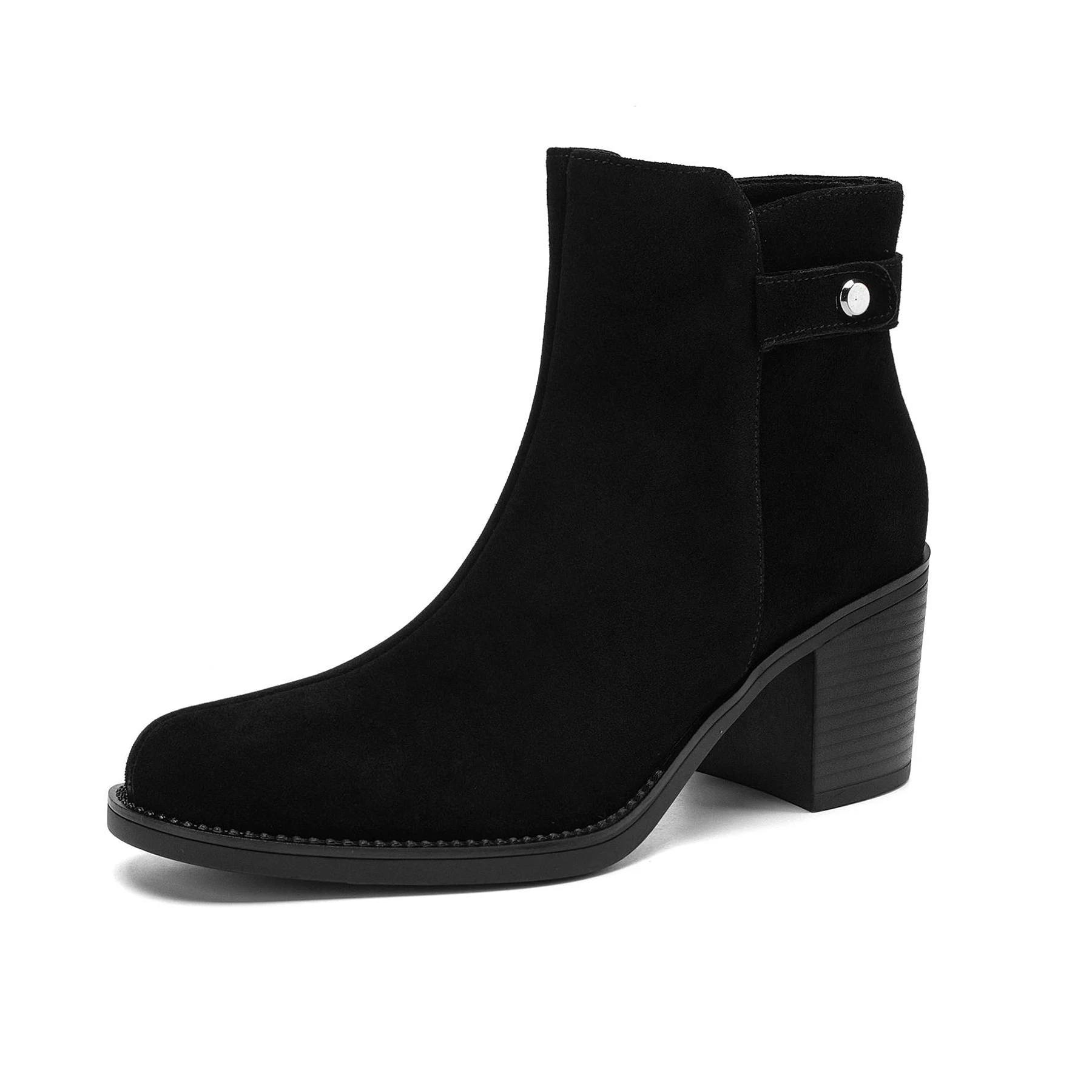 2027 Plus Size 34-42 Cow Suede Round Toe High Heels Brand Fashion Basic Boots Warm Winter Shoes Dating Casual Retro Ankle Boots