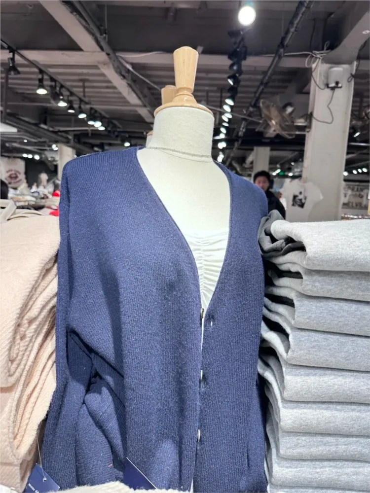솔리드 심플 브이넥 버튼 가디건 여성 가을 코튼 따뜻한 니트 기본 캐주얼 점퍼 탑 빈티지 시크 스위트 Y2K 스웨터