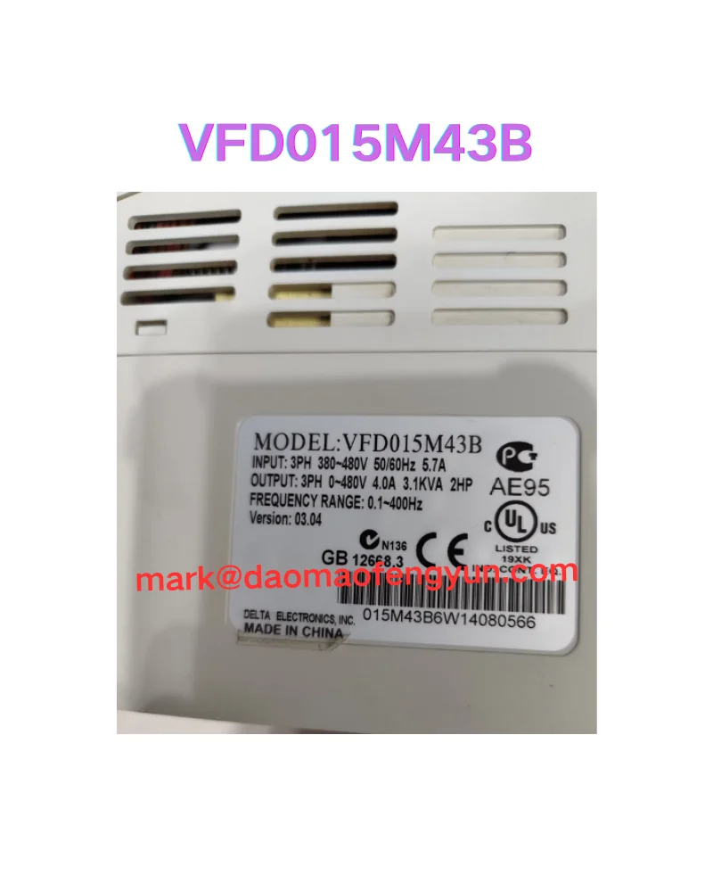 

VFD015M43B Используемый инвертор VFD015M43B, 1,5 кВт, 220 В, тест в порядке