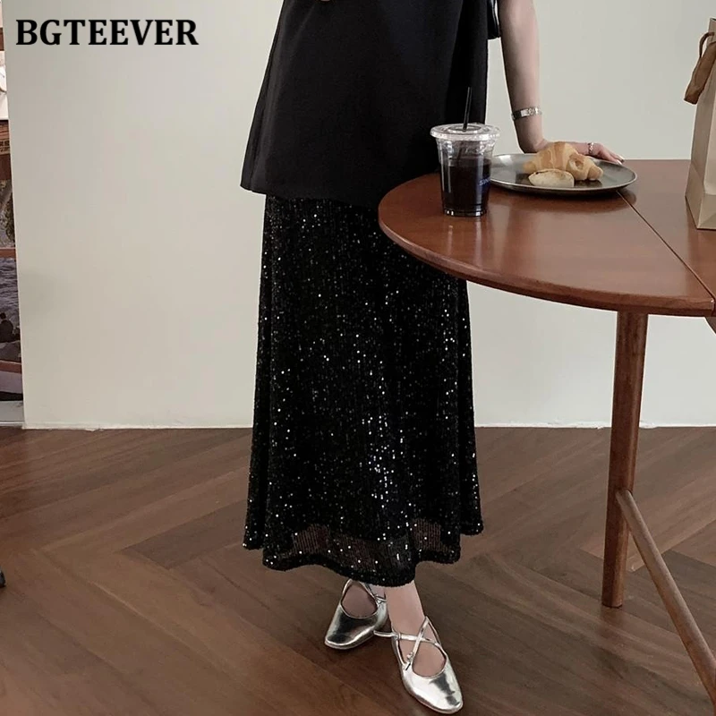 BGTEEVER Elegant Skinny Long Mermaid Skirt for Wowmn Stylish Elastic Waist Package Hip Sequins Skirts Female