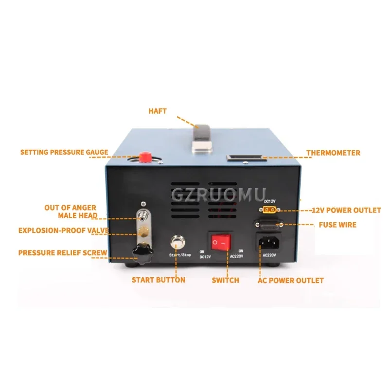 110V/220V Power PCP Air Compressor 300Bar 0.5L Pump Oil/Water-Free High Pressure Apply To Air Rifle Diving Bottle