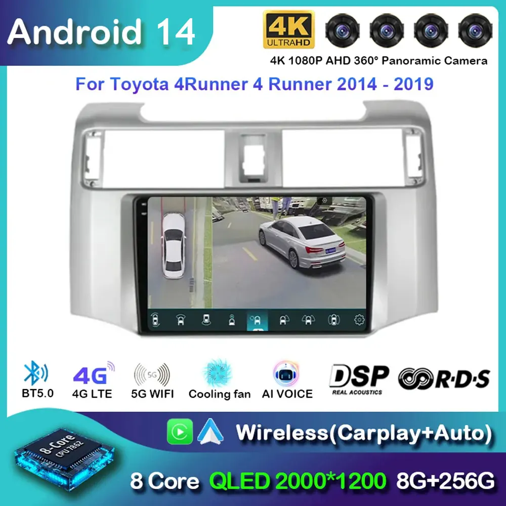 Android14 Car Radio For Toyota 4Runner 4 Runner 2014 - 2019 Navigation GPS Multimedia Video Player Stereo Carplay BT 360 Camera