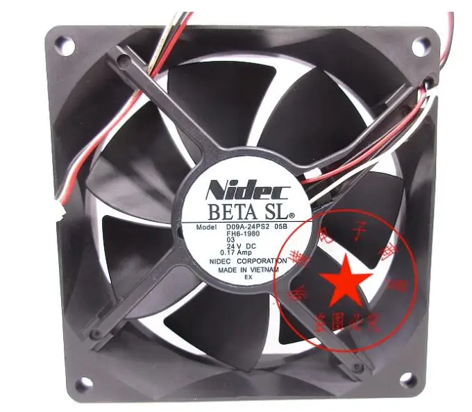 

Nidec D09A-24PS2 DC 24V 0.17A 90X90X25mm 3-Wire Server Cooling Fan