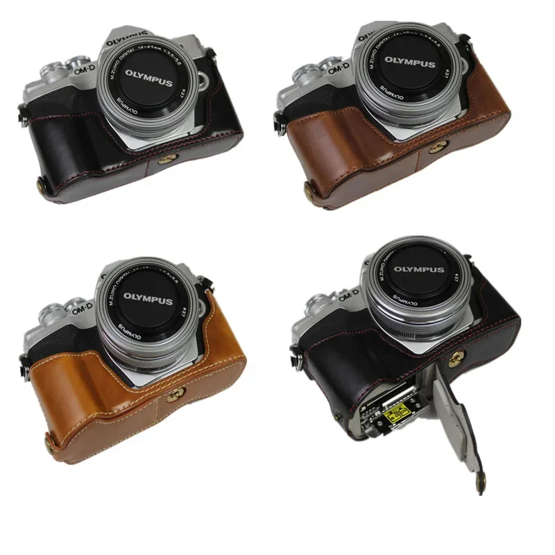 Camera Bag Half Body Case For Olympus E-M10 Mark IV EM10IV PU Leather Battery Opening Bottom Cover