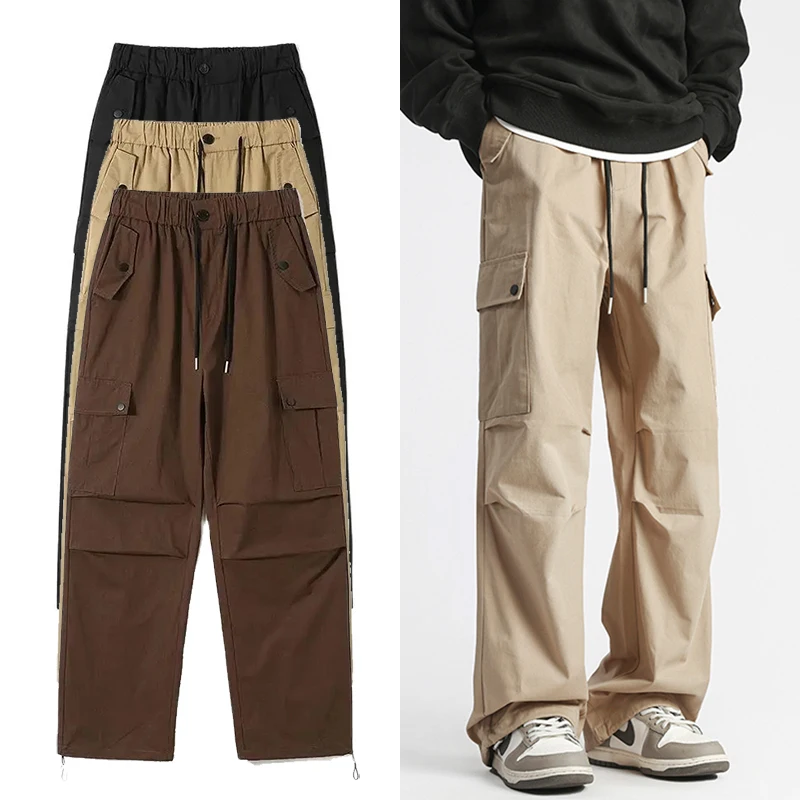 

Весенне-летние новые мужские однотонные брюки, модные брюки большого размера с завязками, мужская одежда для уличной стрельбы