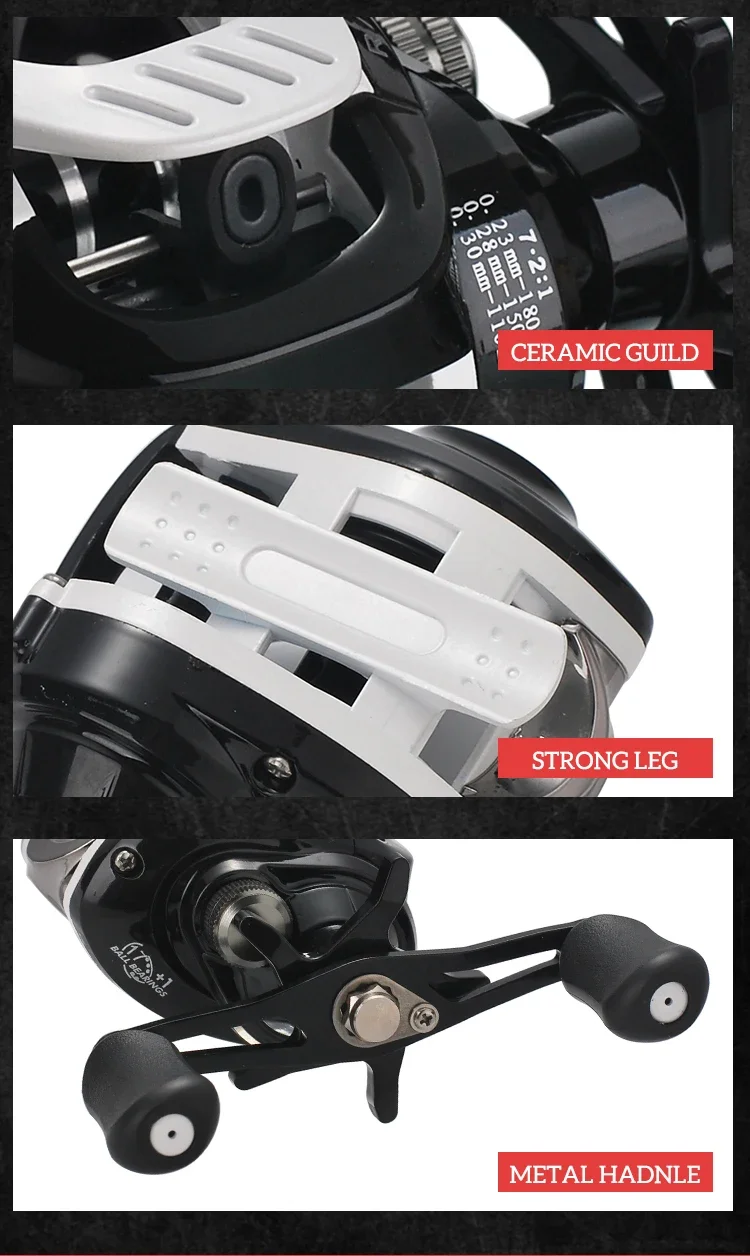 Lizard Magnetische Zentrifugal-Doppelbrems-Baitcasting-Angelrolle mit Metallspule und -griff, 8 kg maximale Bremskraft, 7,2:1 Übersetzungsverhältnis – Detail 13