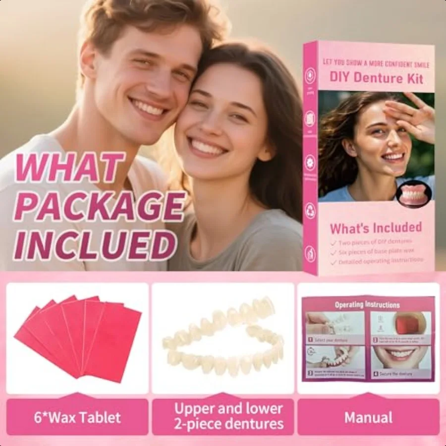 Dentadura postiza, juego completo de dientes postizos superiores e inferiores para Imp Smile, Kit de bricolaje, reparación de dientes postizos fácil y práctica, Missin