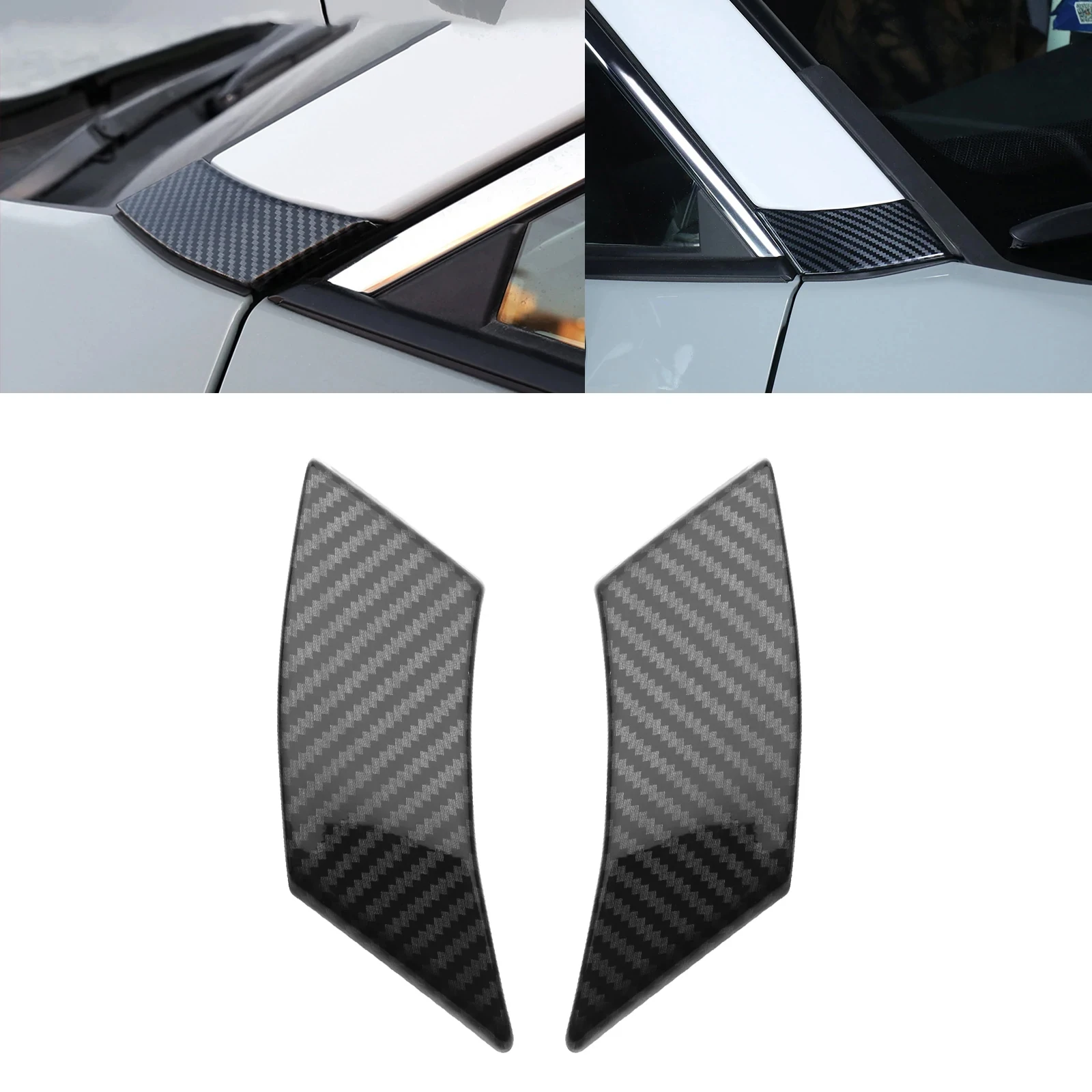 2pcs Carbon Fiber Style Exterior Front Side Door Window A Pillar Cover Molding Trim For Toyota RAV4 2019 2020 2021 2022 2023