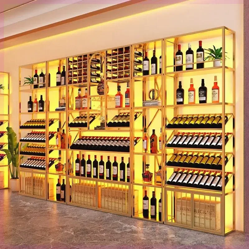 Nordic Luxury Bar Cabinet Floor Storage Restaurant Customized Cellar Wine Rack Partition Commercial Botellero Vino Bar Furniture