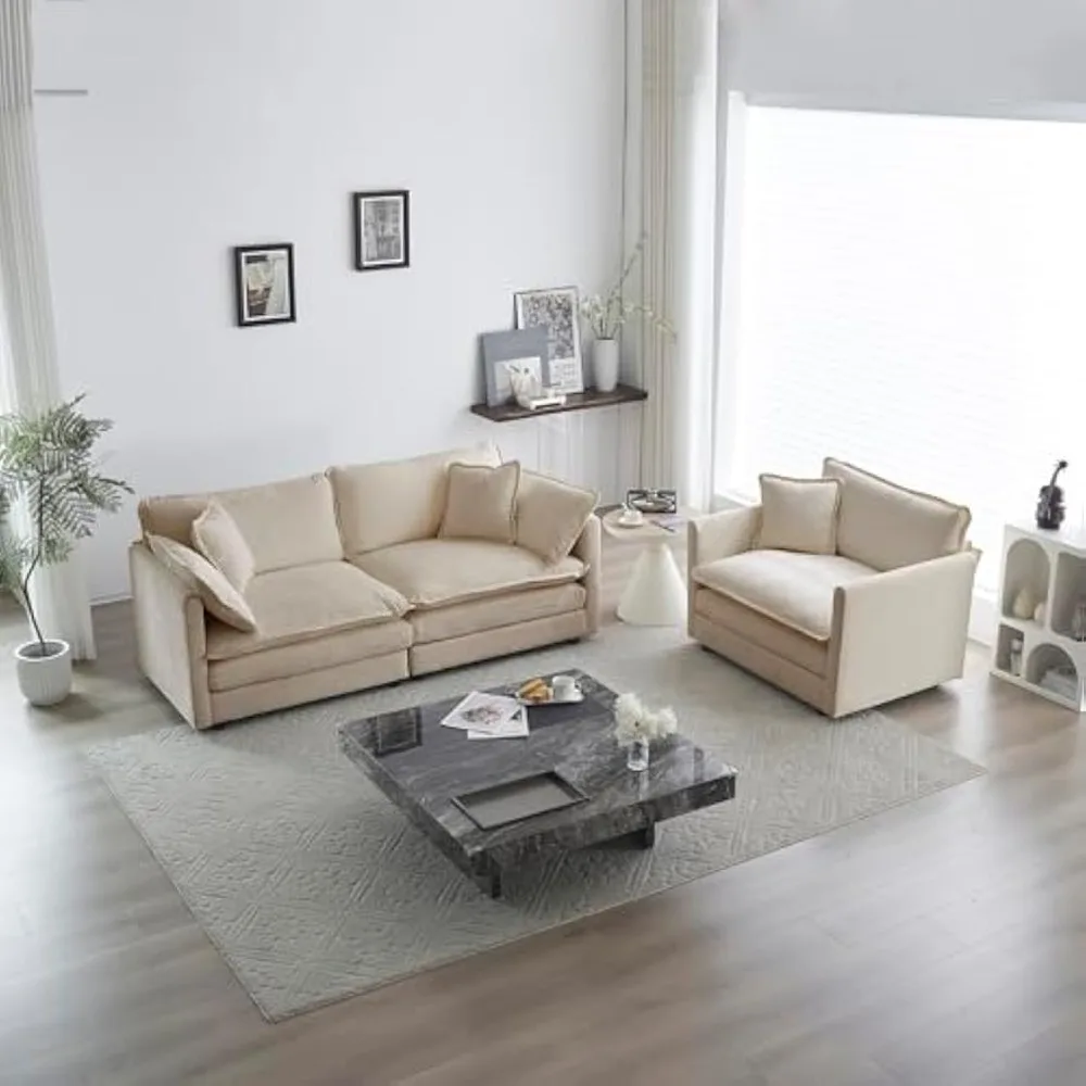 

2-Seater Loveseat Sofa and Accent Chair Set,2-Piece Upholstered Sofa Living Room Furniture,Modern Comfy Soft Sectional Couch