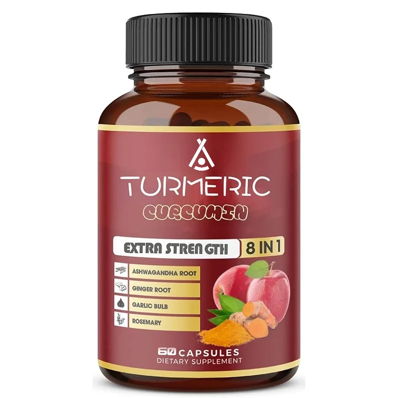 8-in-1 Turmeric+apple Cider Vinegar, Containing Garlic Stems and 95% Standardized Curcumin. Joint Support, 60 Capsules