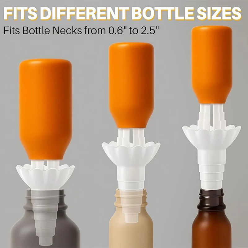 Universal Bottle Emptying Kit with Funnel Reusable Liquid Transfer Connector for Shampoo, Lotion, Soap, No-Waste Adapter