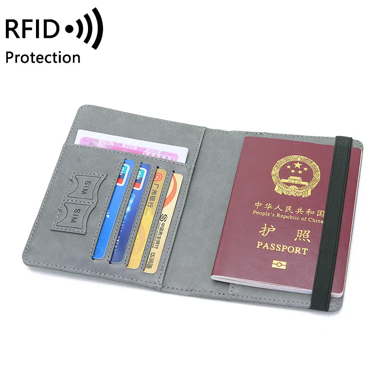 Casing Dompet pelindung paspor Pria Wanita, sarung penutup tempat kartu ID kredit kulit PU RFID, Dompet pelindung tiket