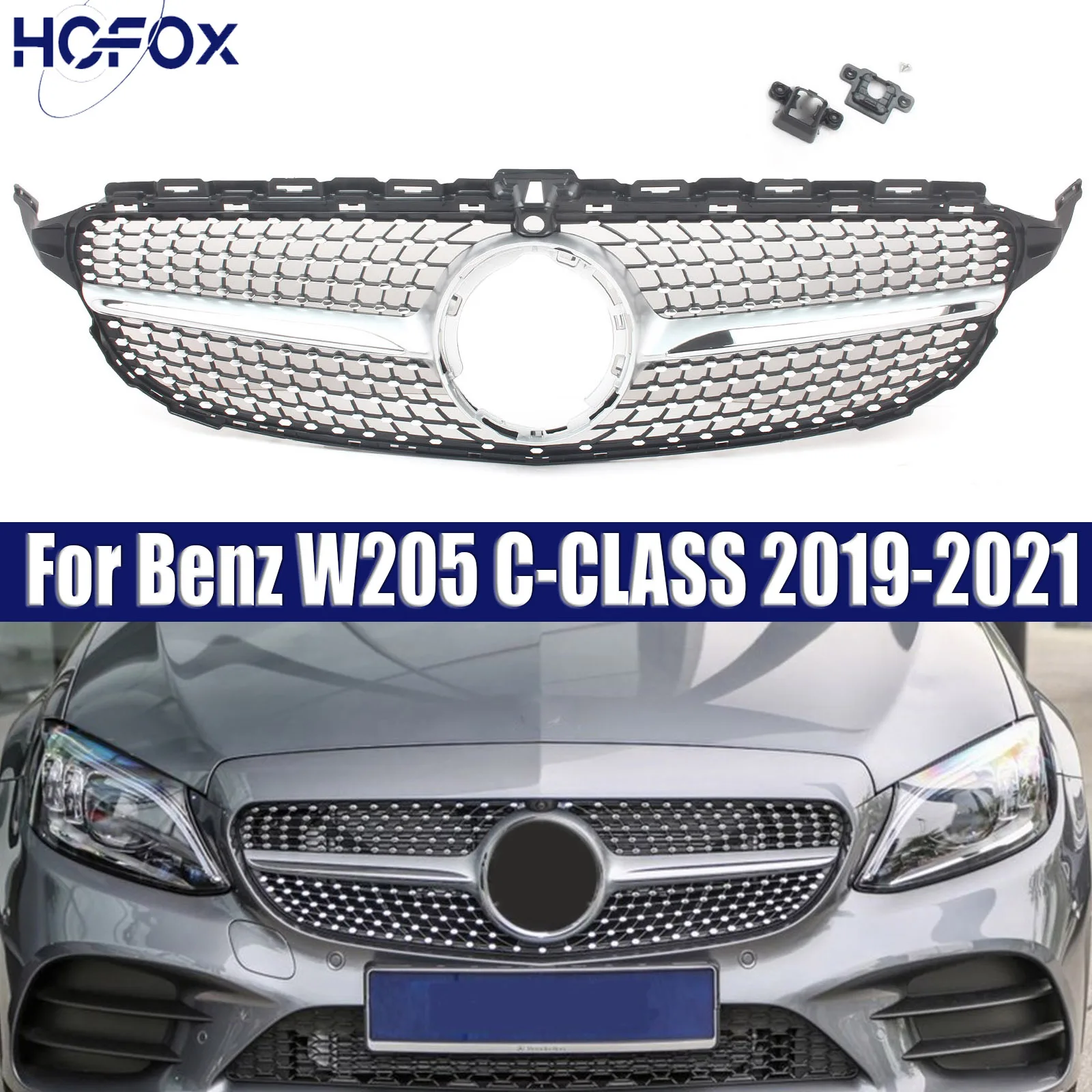 

For Benz W205 C-CLASS 2019-2021 Car Front Bumper Grille Racing Inlet Grill Mesh