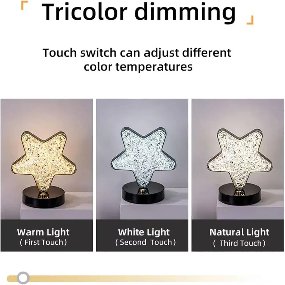 

Креативный подарок, 3-цветная светодиодная сенсорная настольная лампа с регулируемой яркостью, USB перезаряжаемая настольная лампа с регулируемой яркостью, хрустальный ночник с сенсорным управлением