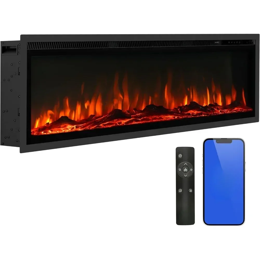 50 Inch Electric Fireplace Heater, Wall Mounted or Embedded Fireplace Insert, 24-hour Timer, Color Changing Flame