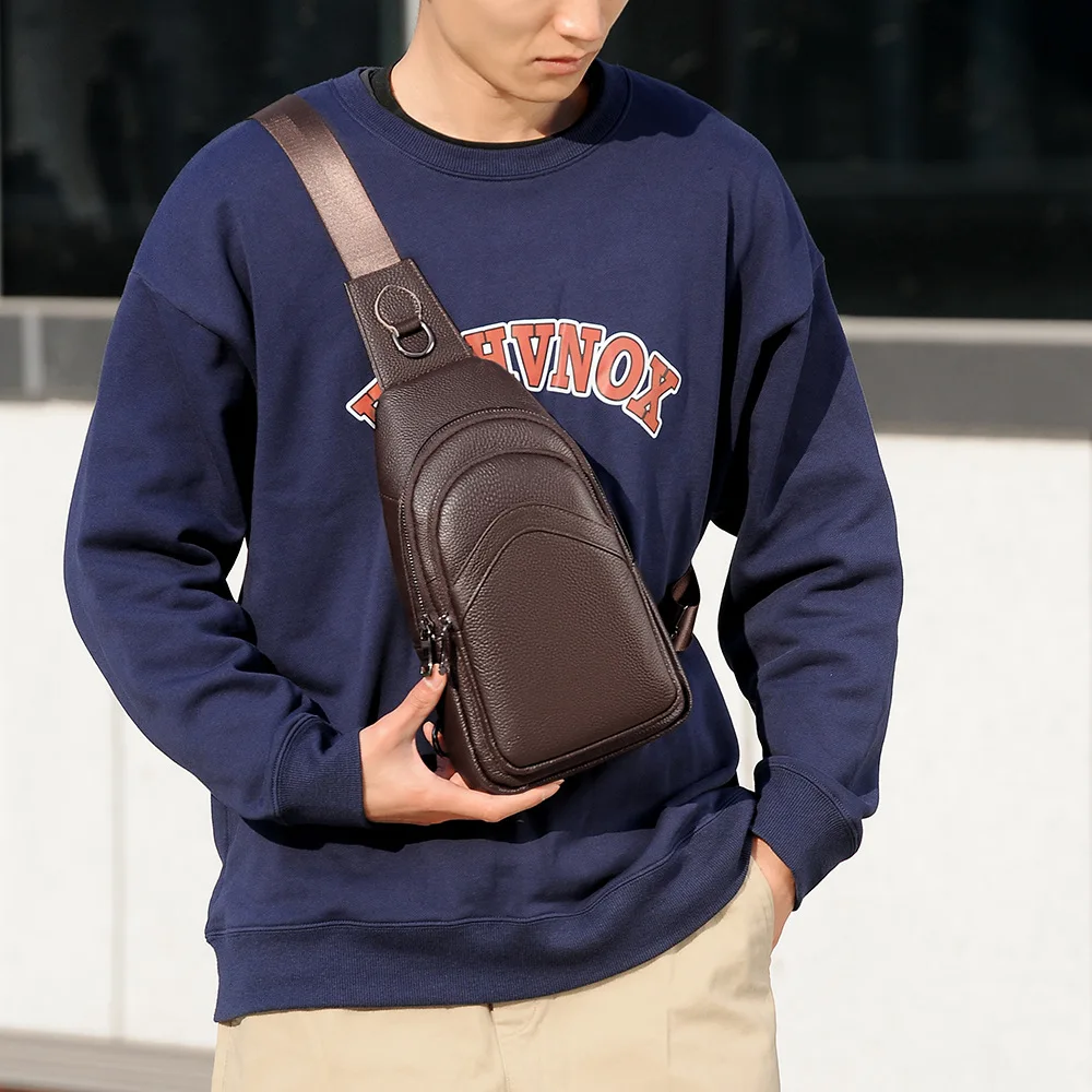 

Кожаная мужская нагрудная сумка, многофункциональная спортивная повседневная уличная сумка, рюкзак на одно плечо из воловьей кожи, сумка через плечо