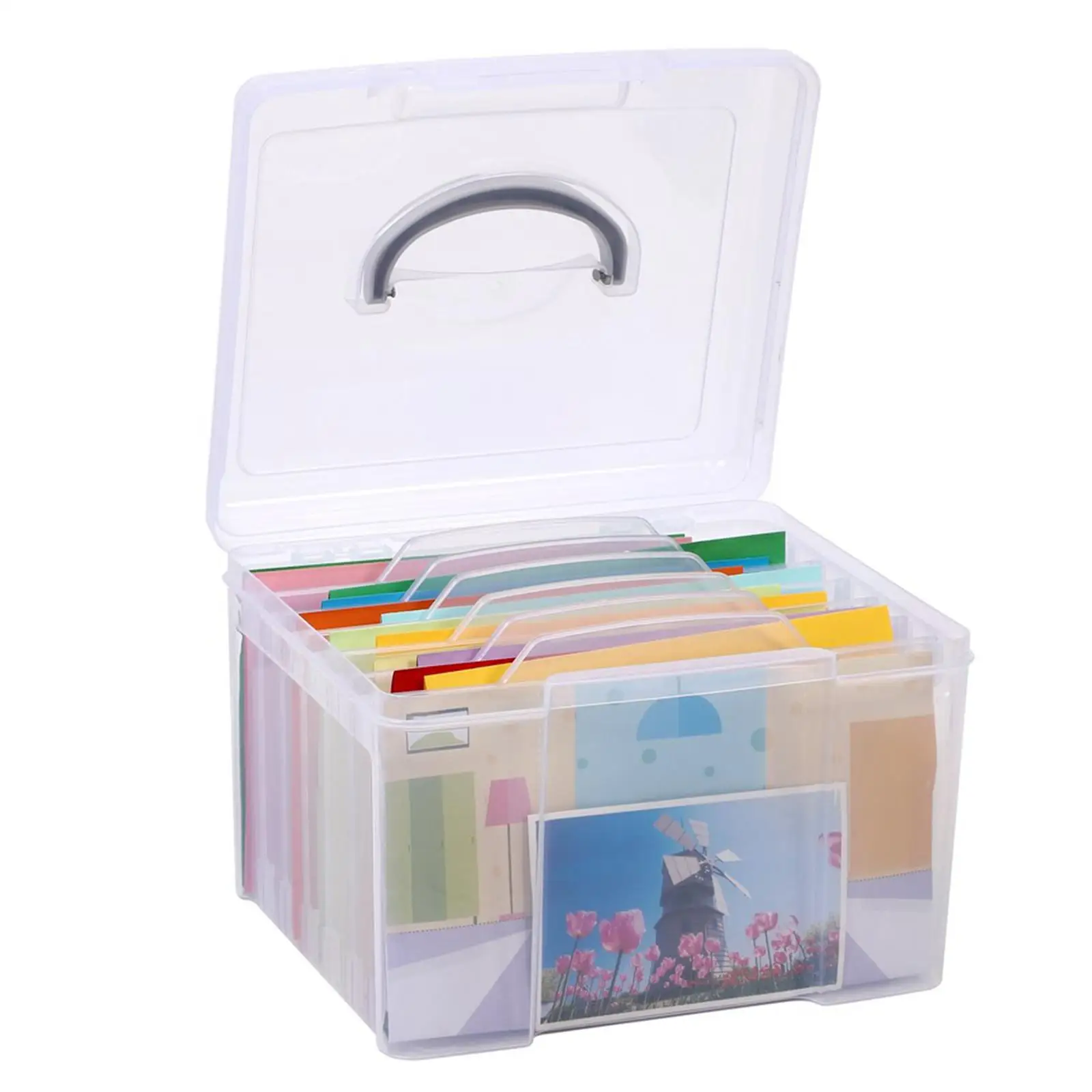 

Greeting Card Storage & Organizer Box W/ 6 Dividers with Handle Binder for Holiday Birthday Photos Crafts Scrapbook Paper