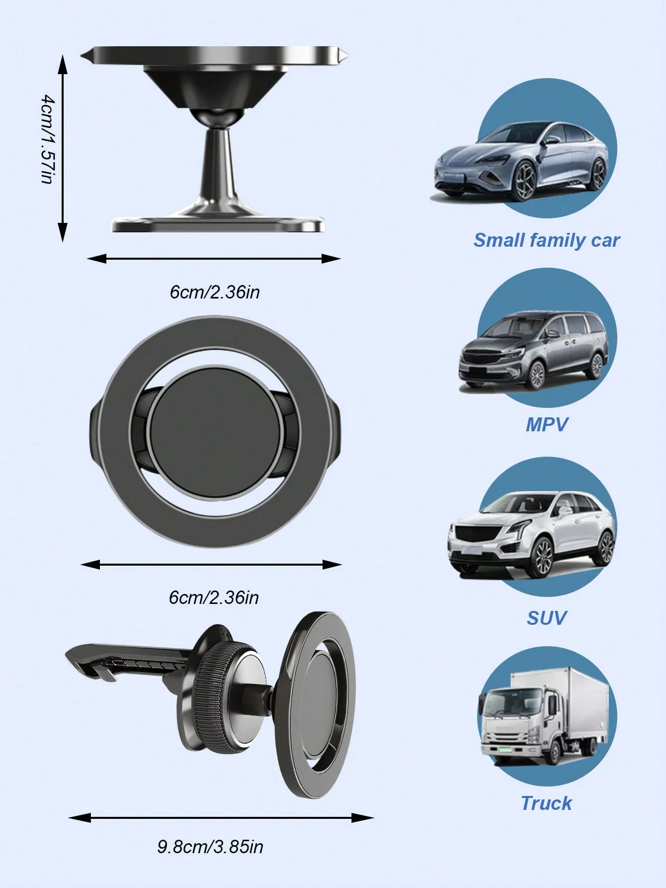 حامل هاتف السيارة MagSafe - مصنوع من سبائك الزنك مع مغناطيس نيوديميوم قوي، 360 درجة ° دوران، الامتزاز التلقائي، صديق للإشارة، #6