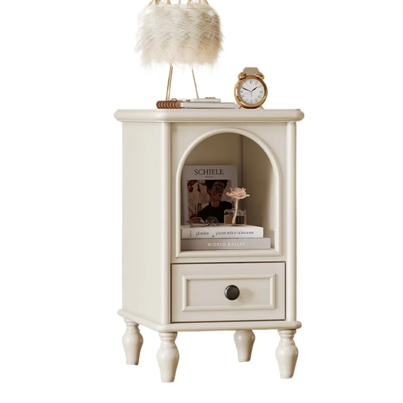 

French cream wind solid wood bedside table, household bedroom small very narrow simple modern storage locker