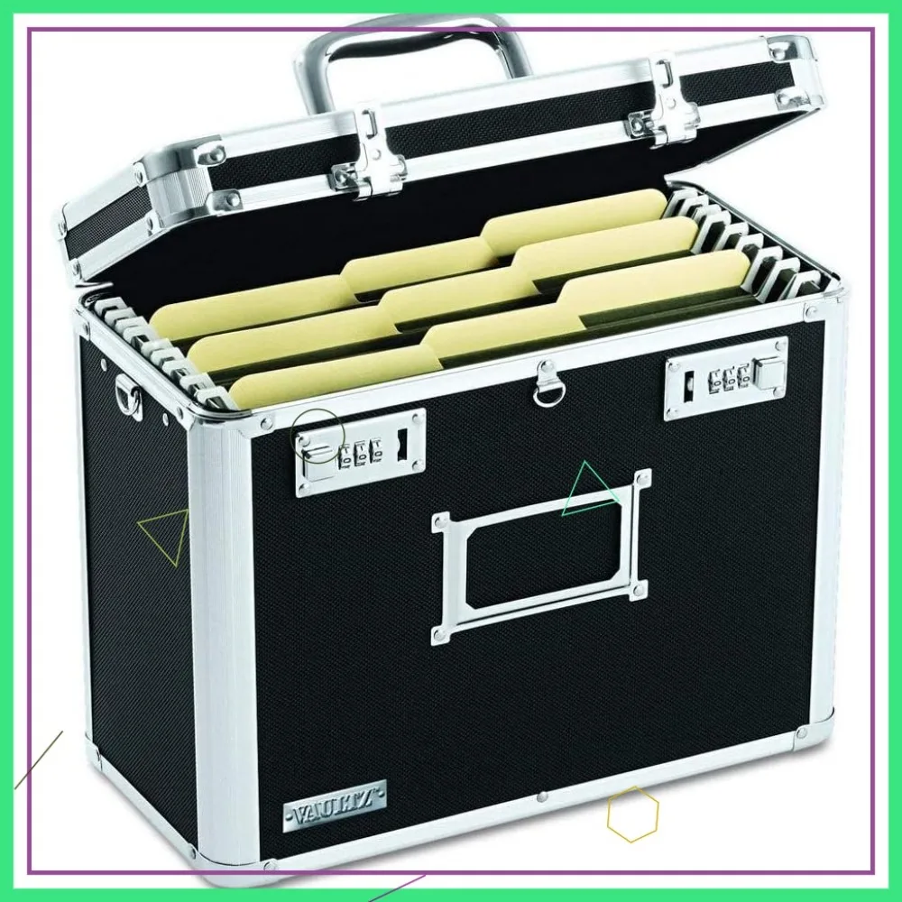 

Portable Locking File Organizer Box - Letter Size, Dual Combination Locks, 14x7x12.19 Inch, Black