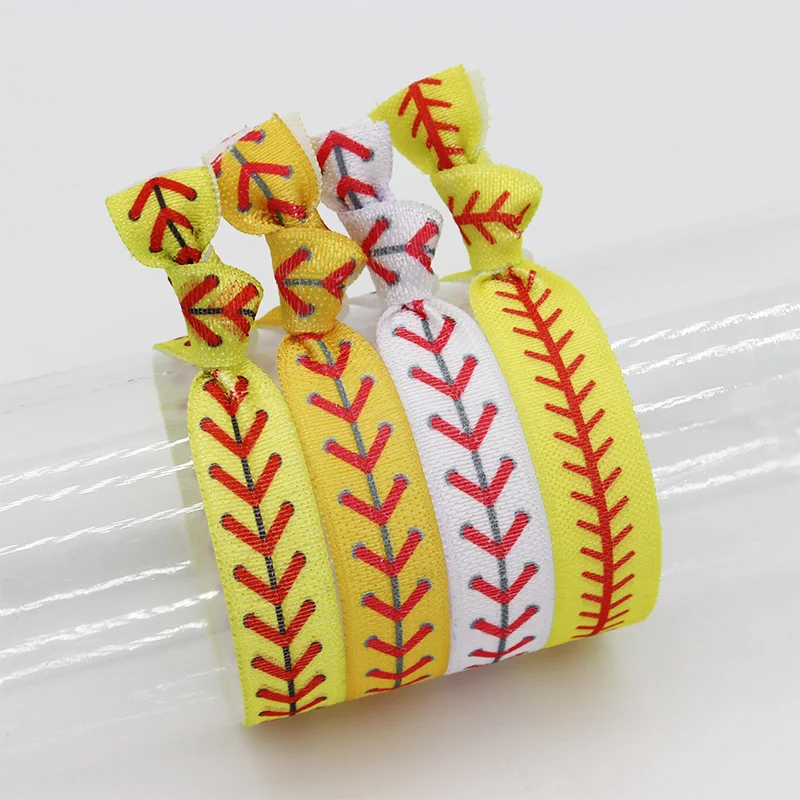 30Pcs Baseball Sports Fold Over Elastic Band FOE Hair Tie Ponytail Holder Hair Accessories Bracelets Wristbands