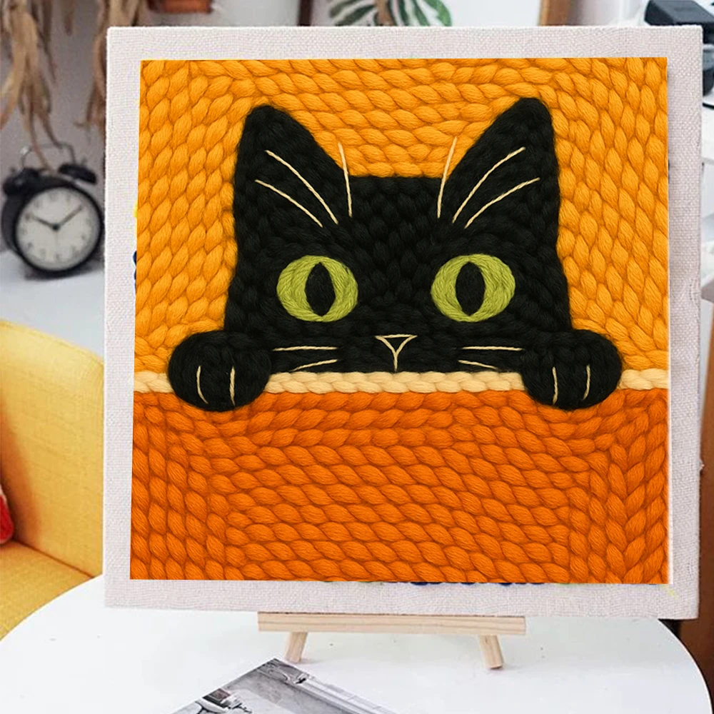 

Punch Needle Kit Cat Animal Adults Punch Needle Embroidery Kit with Tools & Instructions Punch Needle Kits Fabric Hoops Yarn