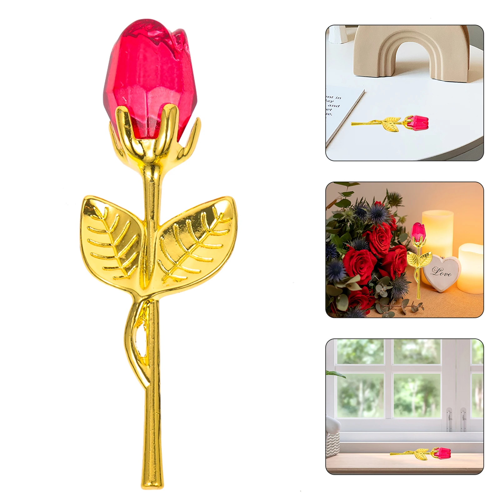 

Metal Roses Decorations for Wedding Crystal Decorative Flowers Reception Alloy Party Table Ornament Figurine