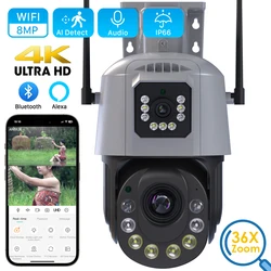 8MP 4K WIFI Camera Outdoor Dual Lens PTZ 36X Optical Zoom Ai Human Detect Surveillance Color Night Vision Wireless IP Camera