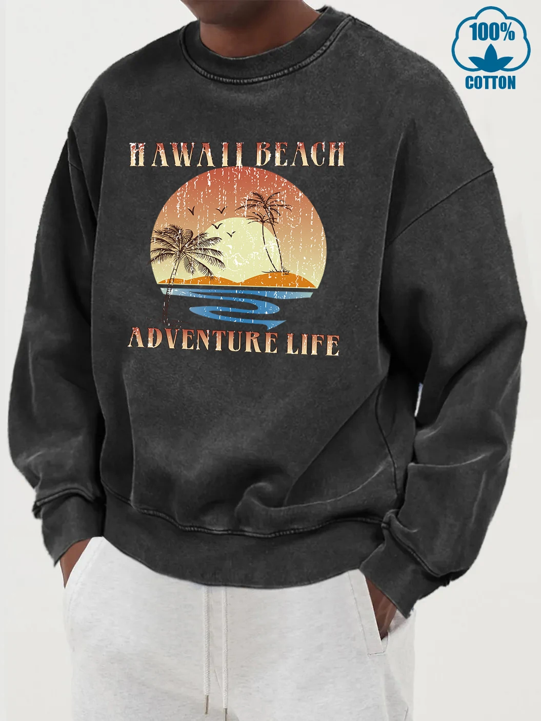 

Мужские хлопковые толстовки с принтом Hawaii Beach Adventure Life, уличная удобная одежда, толстовка с круглым вырезом, оверсайз, осенняя уличная одежда
