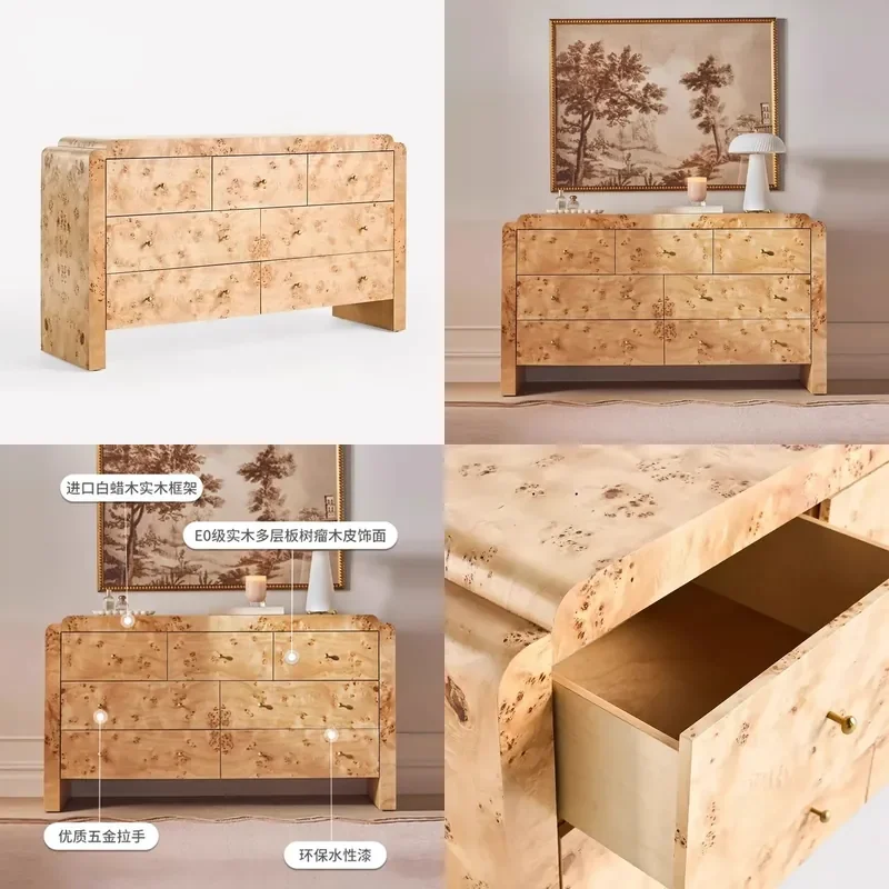 Nordic Solid Wood 7 Drawer Chest Rustic Bedside Storage Cabinet Vintage Pastoral Entryway Organizer Furniture
