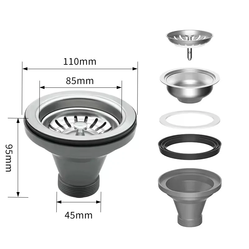 Bathroom Plastic Waste Drain Assembly with Anti-Clog Filter Basket Sink Bathtub Floor Drain Stopper Replacement for Vanity
