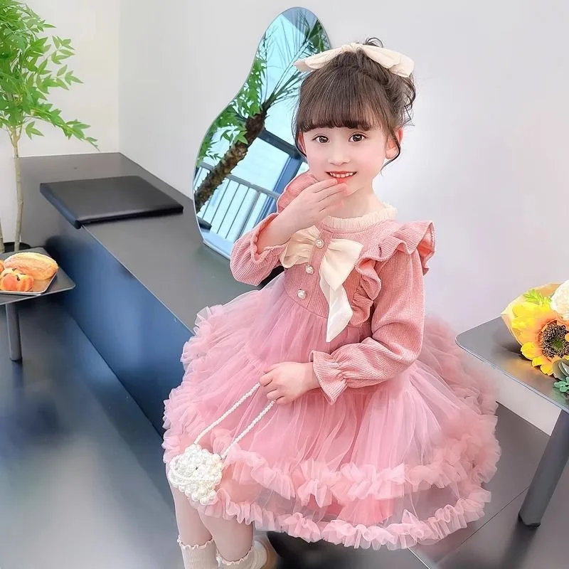 

Новое поступление 2023 года, стильное пышное платье принцессы для девочек — весенне-осеннее/зимнее платье для детей 4–12 лет