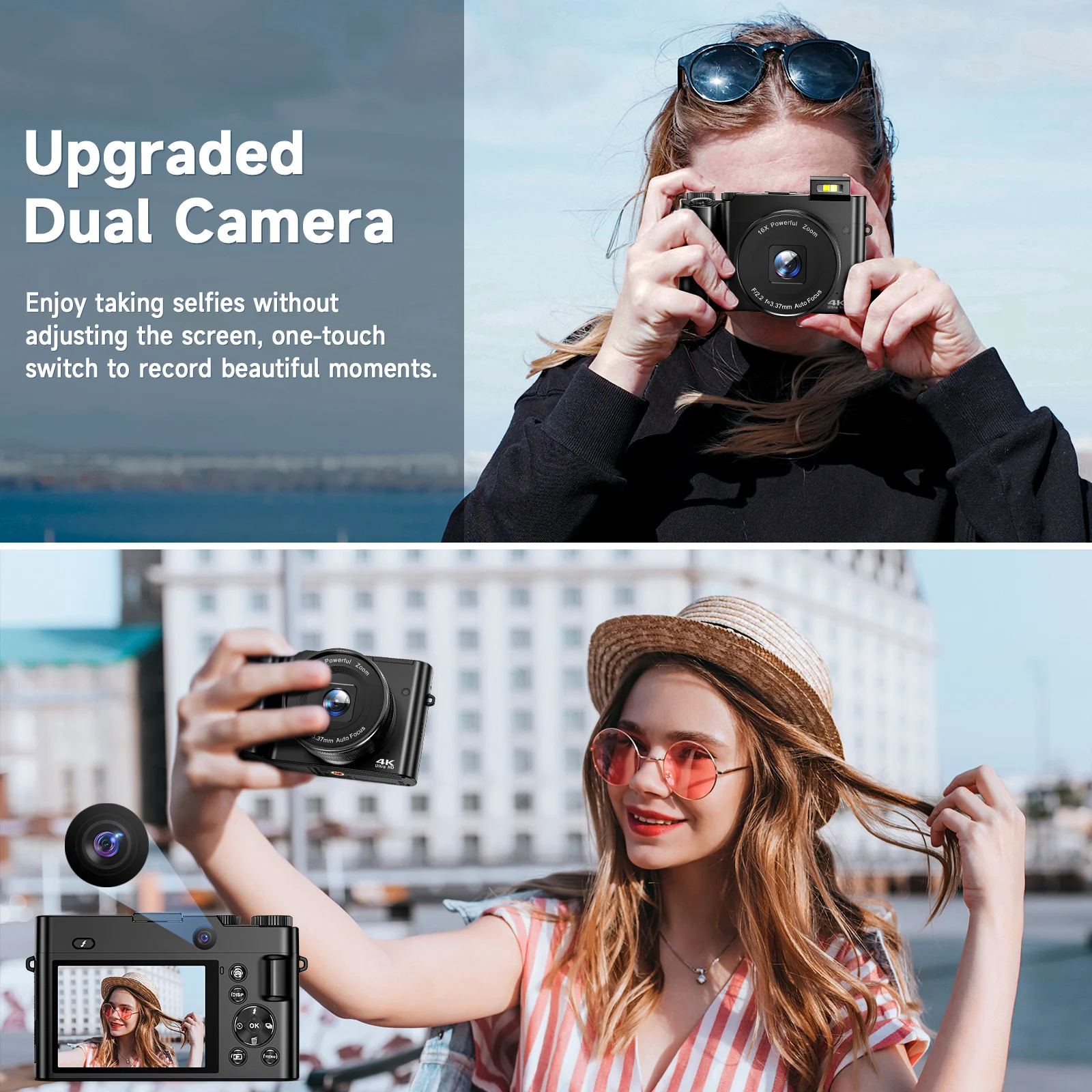 كاميرا رقمية 4K للتصوير الفوتوغرافي والفيديو ضبط تلقائي للصورة 48 ميجابكسل كاميرا تسجيل فيديو 3 بوصة 180 °   شاشة فليب مع فلاش لهدية عيد الميلاد