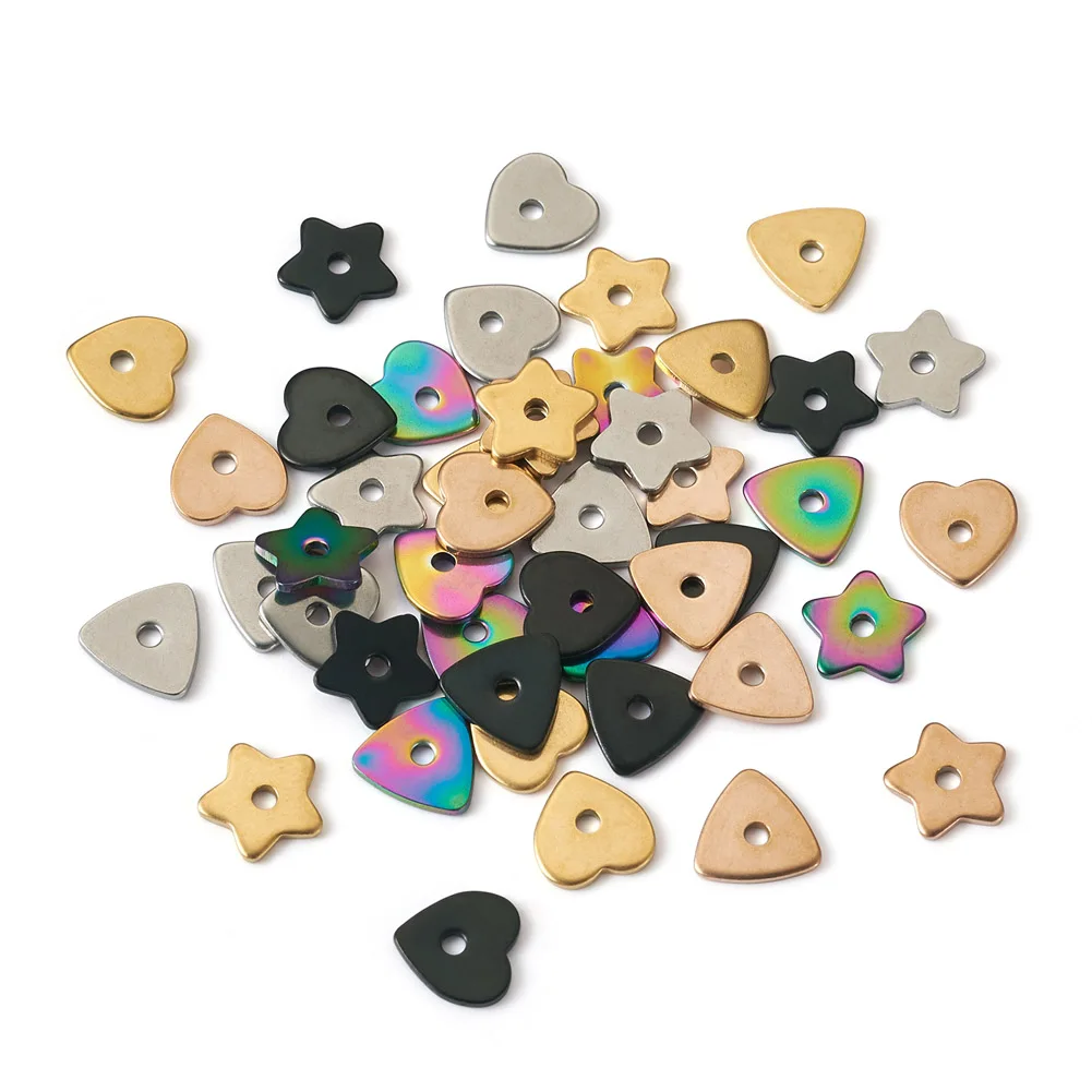 

60Pcs 304 Stainless Steel Loose Spacer Beads Triangle Heart Star Finding Beads for Jewelry Making DIY Bracelet Necklace