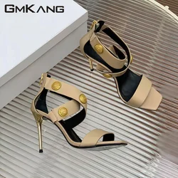 Summer New Sandals Women's High Heel Riveted Party Shoes Women's Square Open Toe Slim High Heel Sandals Women