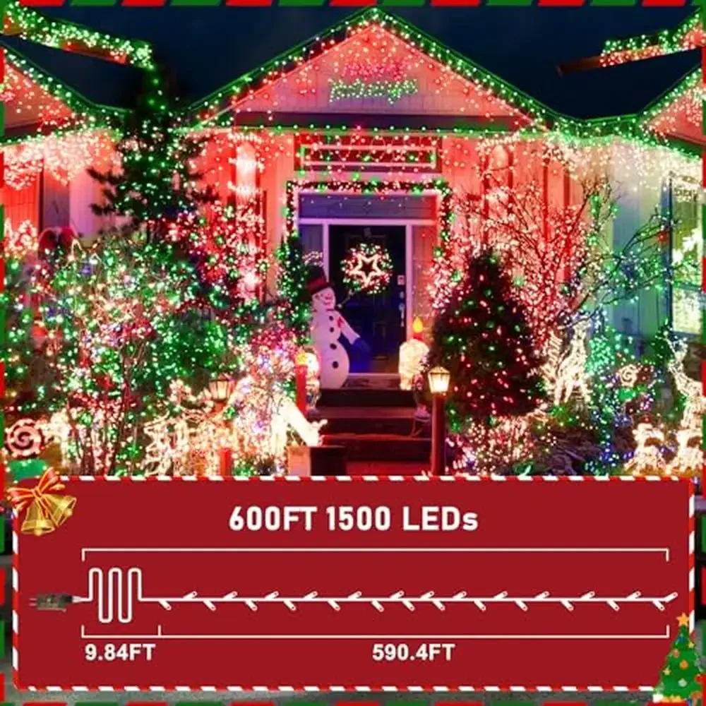 1500 LED Super Bright Christmas Lights 600ft Green Wire Plug in Fairy String Lights z 8 trybami i timerem Wodoodporne Xmas