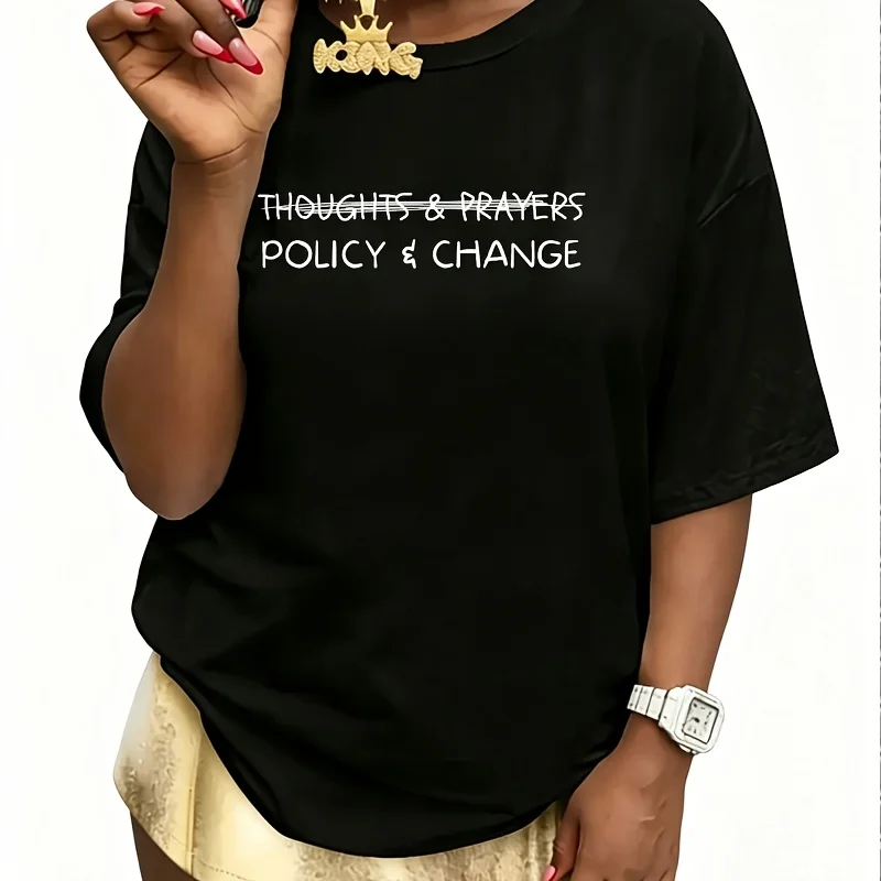 Thoughts and Prayers Policy and Change Women's 100% Cotton T-Shirt Short Sleeve Top Casual Round Neck Fun Print Tee S-5Xl