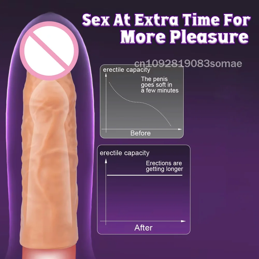 Soft Silicone Condom Enlargement Penis Sleeve Realistic Penis Extender Sex Toys for Men Sexual Tools Reusable Condom Cock Sleeve view 3