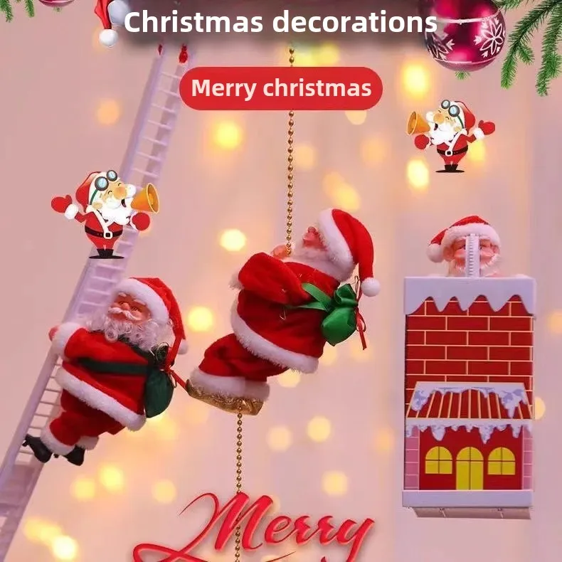 Electric Music Santa Claus Christmas Parachute Decoration Hanging Ornaments Plastic Material Home Decor Mini Model Gifts