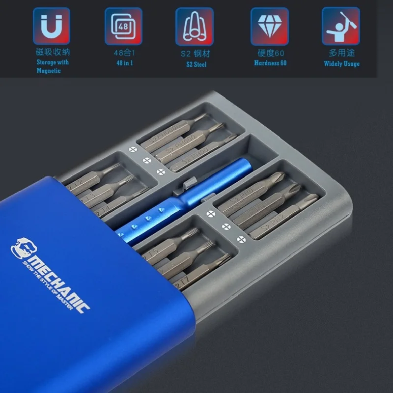 MECHANIC ITech 48 in 1 Precision Magnetic Screwdriver Set High Hardness Steel Disassemble Tool Aluminum Alloy Press Magazine Box