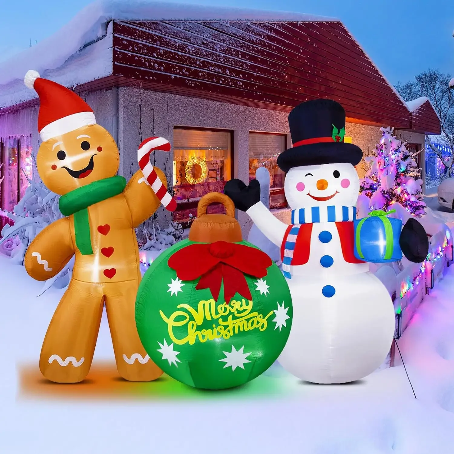 Christmas inflatable snowman gingerbread man Christmas bell combination air mold led luminous decorative garden ornament