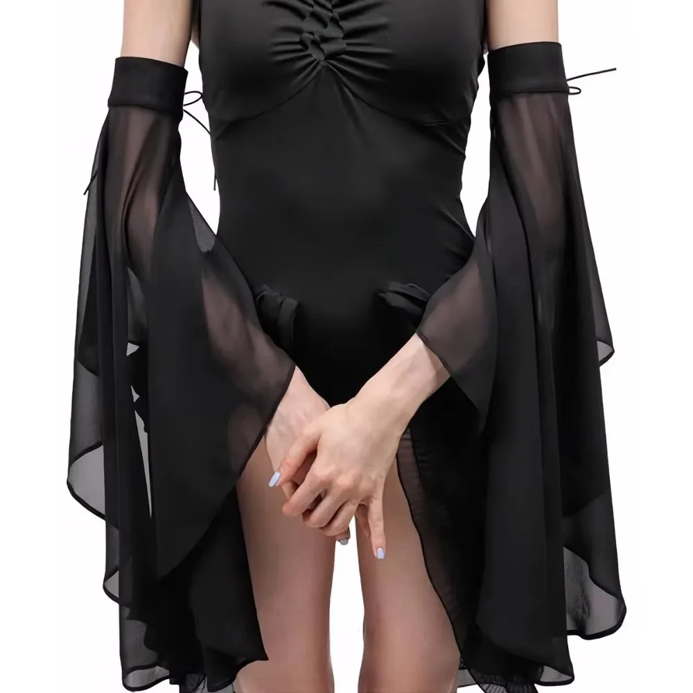 1Pair Flowy Chiffon Sleeve Cuffs Arm Warmers Tie Top Sheer Draped Sleeves for Women Gothic Fairy Dress Up Party Club Photoshoot - view 5