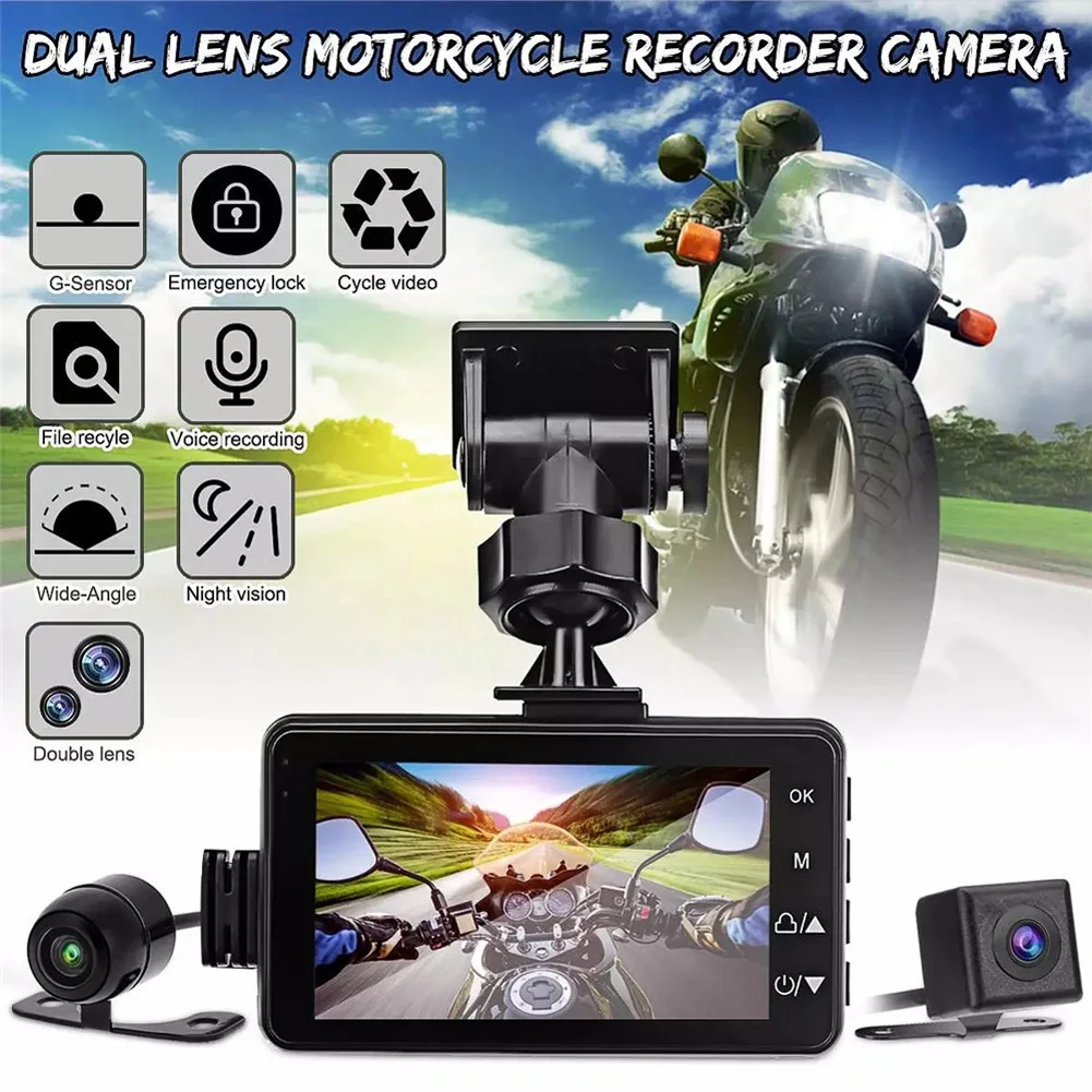 

MT80 Motorcycle DVR Dual Lens Video Camera With 3'' High Definition Screen Loop Recording Bike Cycle Driving Recorder Waterproof