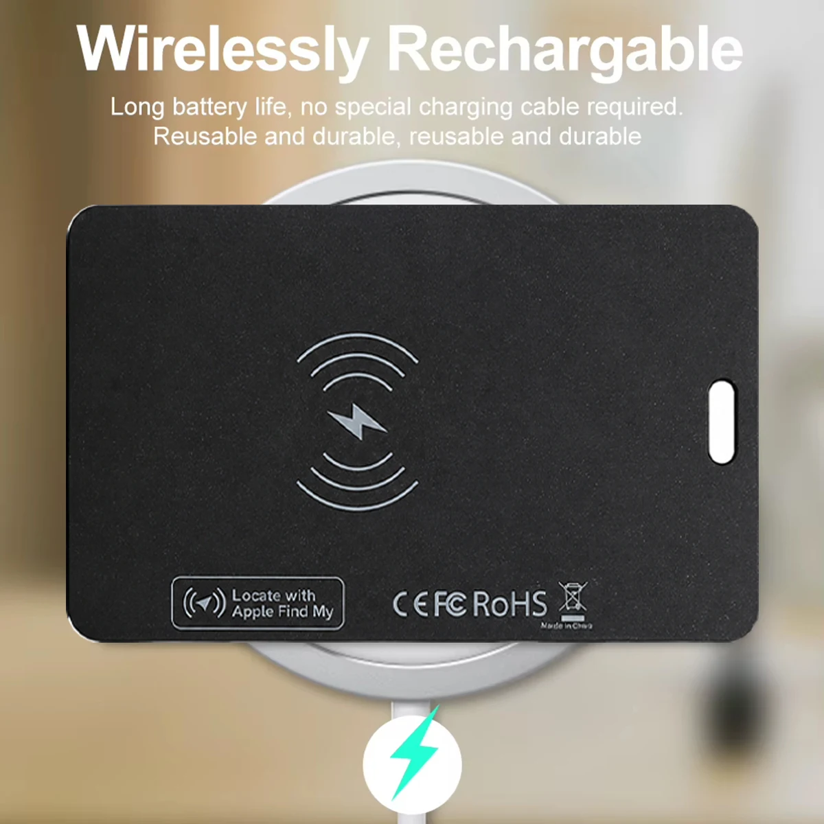 Wallet Tracker Card, Rechargeable Ultra Thin Item Finder, Compatible With iOS & Android, Works With Apple Find My, Smart